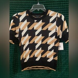 Ellen Tracy Black and Tan Geometric Sweater